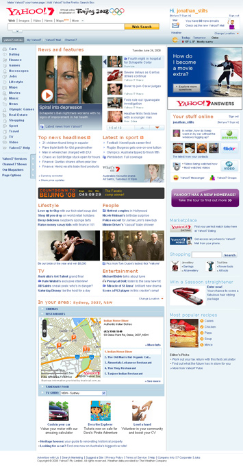 July 2008 - Beijing Olympics cobranded Yahoo!7 Homepage